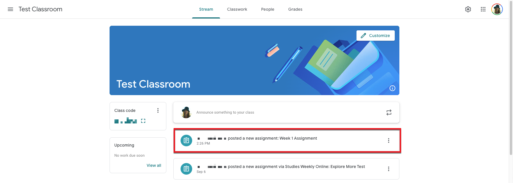 how to hide assignments in google classroom stream